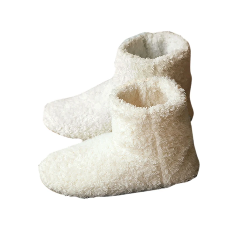 Мужская домашняя обувь; теплая плюшевая зимняя домашняя обувь на плоской подошве; удобная мягкая домашняя обувь; тапочки с искусственным мехом; однотонные Тапочки - Цвет: White(women)