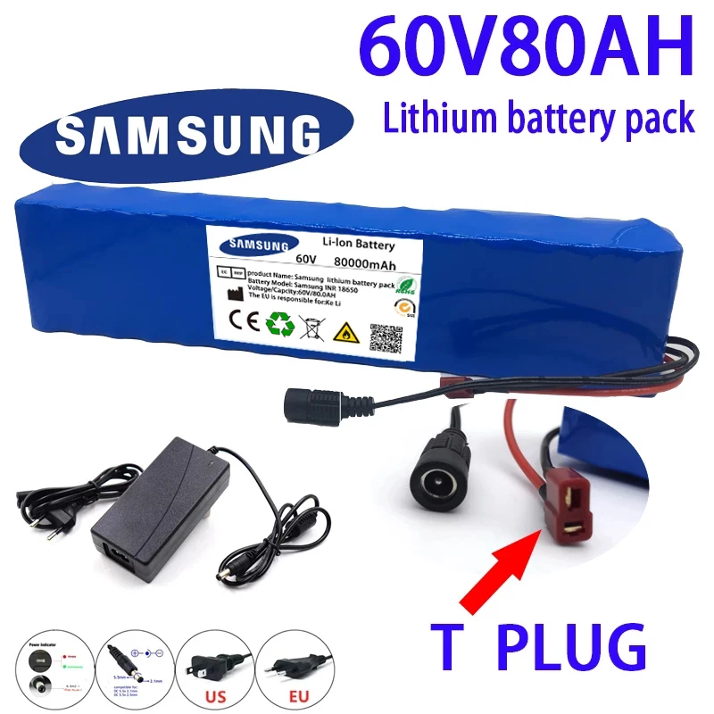 Scooter 18650 Lithium Ion E-Bike Battery Pack New 60V 80000mAH Electric Bike 80Ah 16S2P With BMS + 67.2V Charger | Электроника