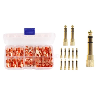

85Pcs Accessories: 70Pcs Open Barrel Copper Ring Lug Terminals Wire Crimp Connector & 15Pcs Gold Plated Plug o Jack