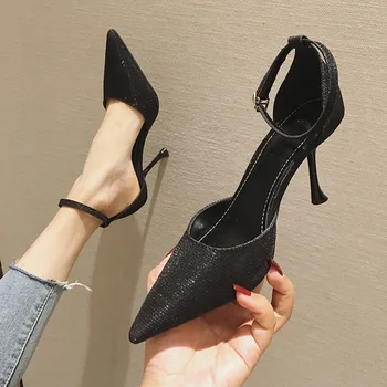 

2020 OPEN SHANK SILK FABRIC LADY'S DRESS SHOES HIGH HEELS LOVELY OFFICE WOMEN SHOES POINTED TOE