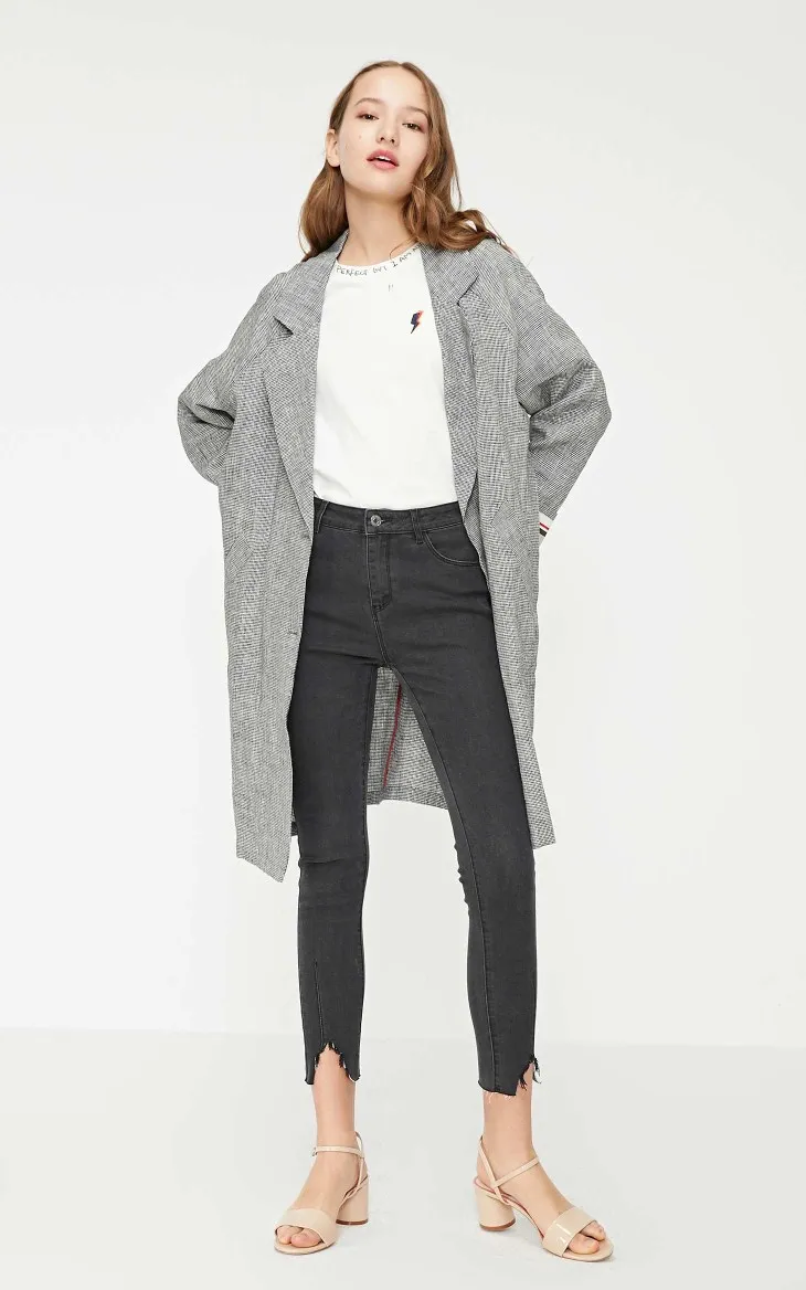 Vero Moda женский Винтажный стиль свободный крой плед лацкане Длинный блейзер | 319108531