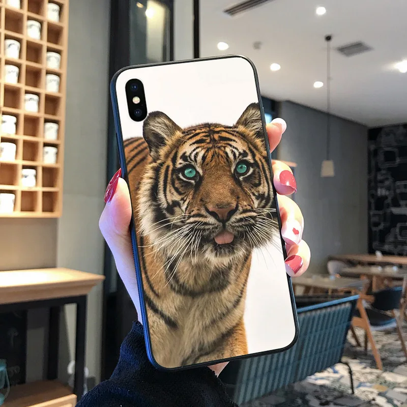 Hewan Lucu Tiger Lion Hitam TPU Lembut Penutup Telepon untuk iPhone 8 7 6 6S Plus X XS MAX 5 5S SE XR 11 11pro Promax Ponsel