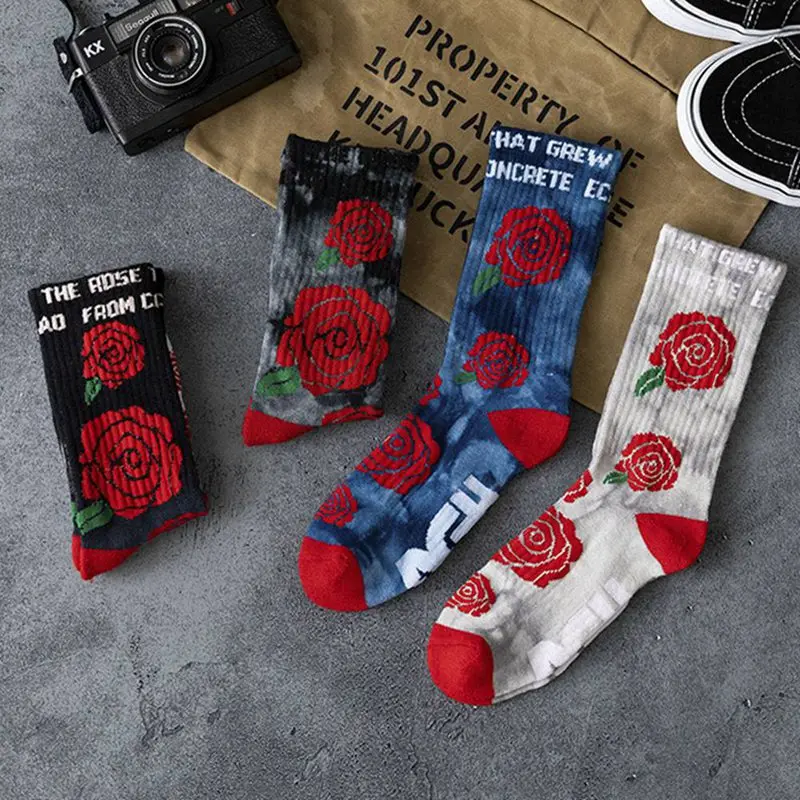 Ins/1 пара, стильные хлопковые носки с розой, плотные спортивные носки скейтборд, носки для девочек и мальчиков, уличная хип-хоп пара носков