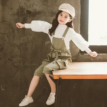 

2020 spring kids girls clothing sets 2 pieces overalls +blouse top fashion costume