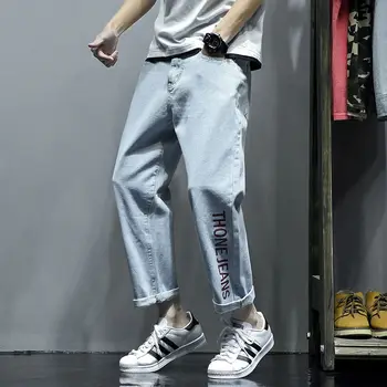 

2019 men's jeans loose cropped pants Korean fashion brand Hong Kong Style Men's straight tube