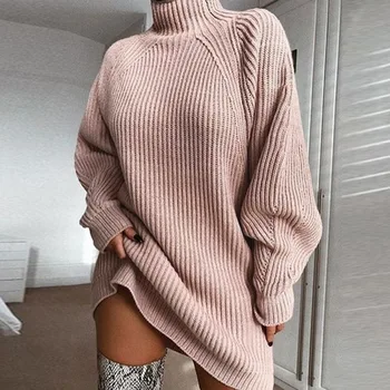 

High Quality Autumn Winter Sweater Women New Knitted Sweaters Turtlenec Raglan Sleeve Solid Color Female Sweater Dress Pullovers