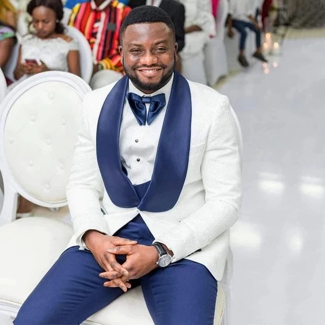 Navy blue Pants Wedding Tuxedos Custom 