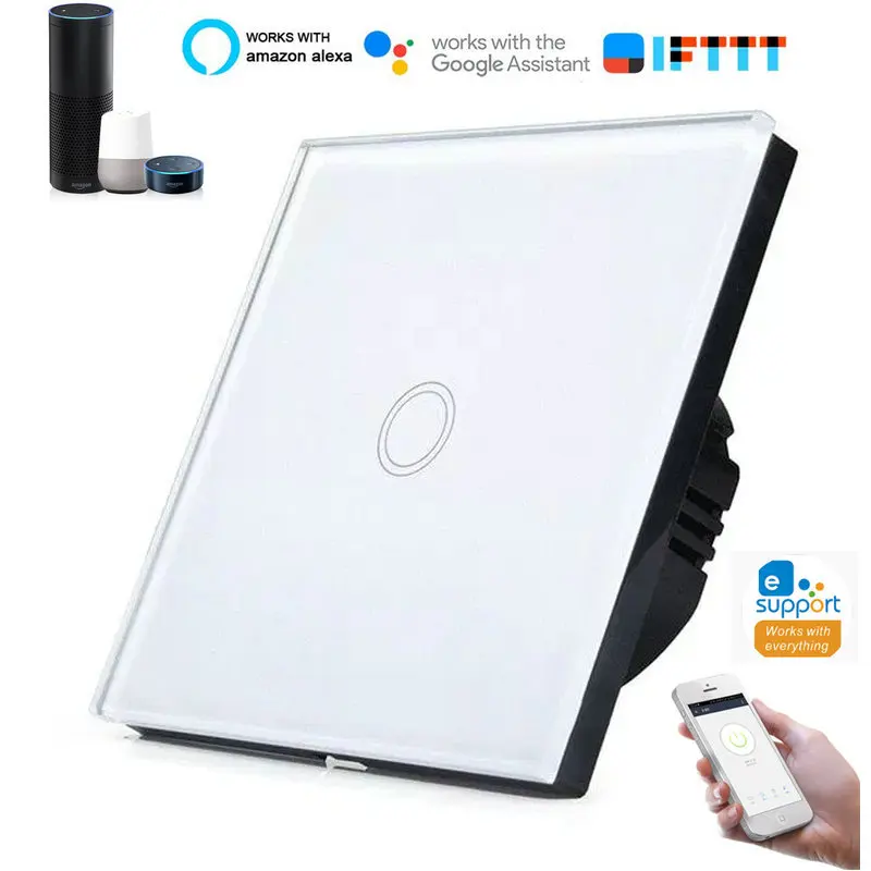 wifi 1 gang white Умный Wi-Fi светильник, беспроводной сенсорный настенный выключатель, голосовое управление wifi переключатель работает с Alexa, Google home и IFTTT, не нужен концентратор - Цвет: wifi 1 gang white