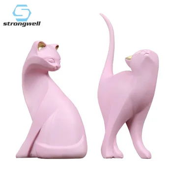 

Strongwell Nordic Pink Cat Sculpture Resin Figurine Modern Art Ornament Office Desktop Craft Home Decoration Wedding Gift