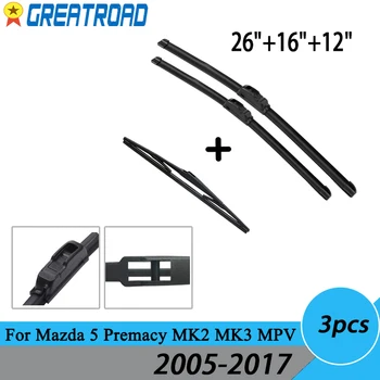 

Wiper Front & Rear Wiper Blades Set For Mazda 5 Premacy MK2 MK3 MPV 2005-2017 Windshield Windscree2017 2018 2019 2020 26"17"12E1