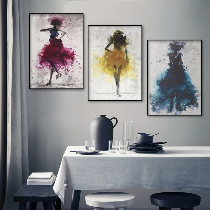 

Dancing Skirt Girl Watercolor Abstract Canvas Painting Art Print Poster Picture Decoration Modern Living Room Home Decoration