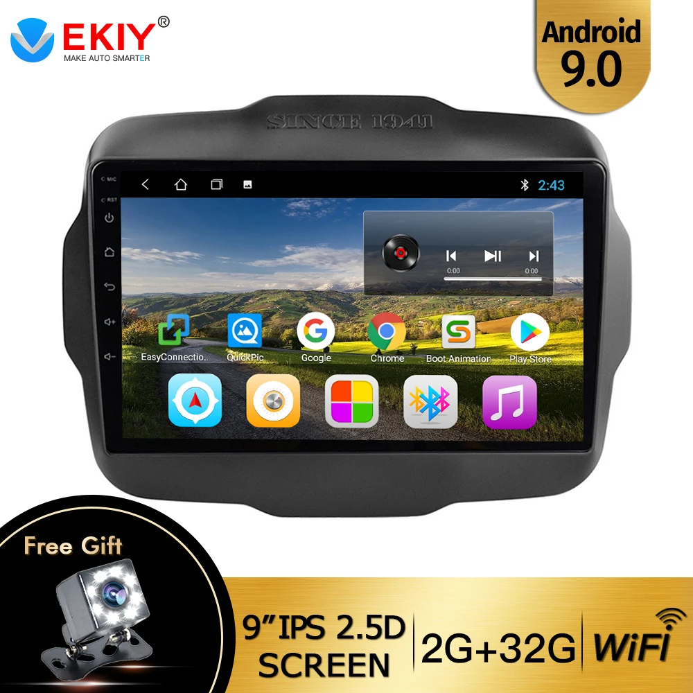 EKIY 9\ IPS 2.5D Android 9.0 Car Radio For JEEP Renegade Radio 2016-2017 Multimedia GPS Radio Stereo Gps Navigation DVD Player