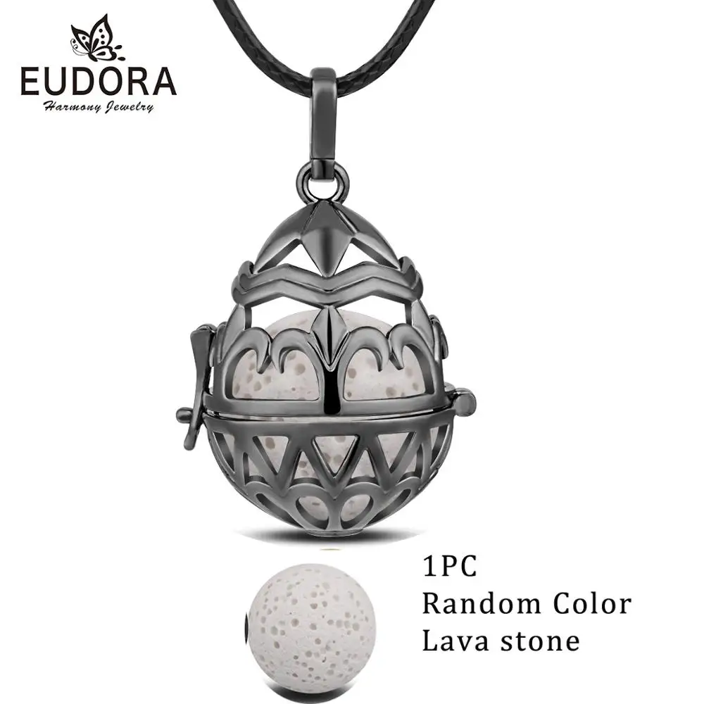1 pc lava ball Eudora 20 мм черное яйцо дизайн клетка Аромат ожерелье с кулоном-диффузором красочный камень из вулканической лавы шар, гармония bola кулон H232 - Окраска металла: 1 pc lava ball