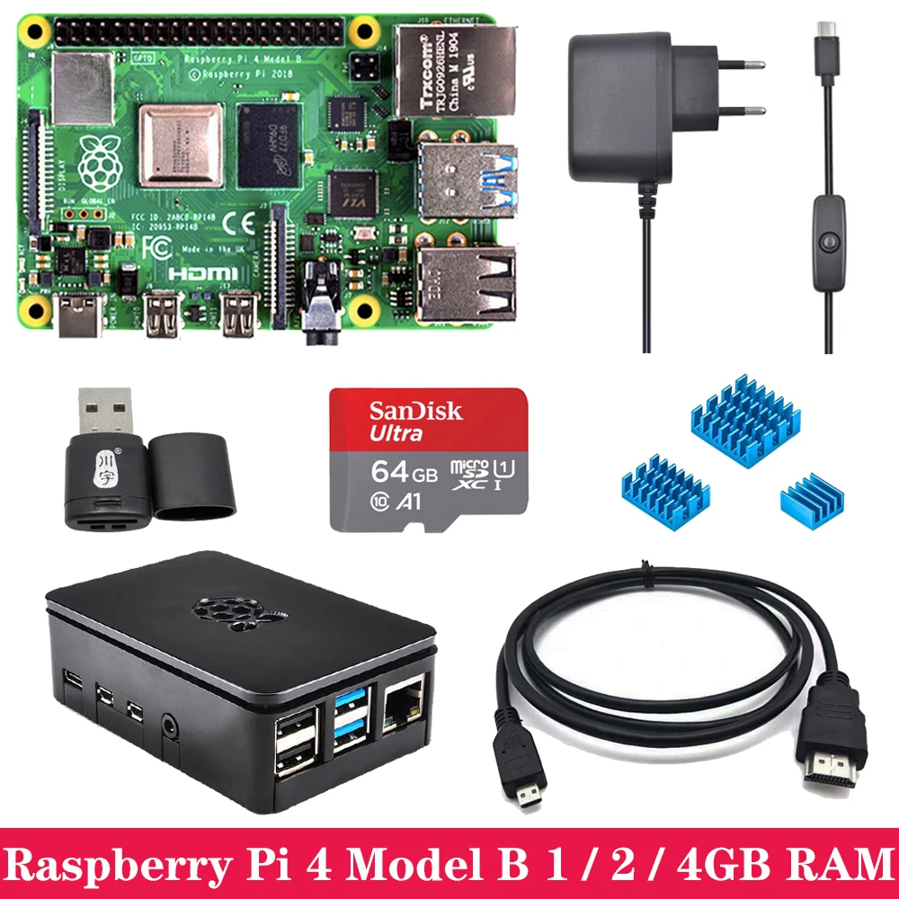 Оригинальный Raspberry Pi 4 1 Гб 2 ГБ Оперативная память Wi-Fi Bluetooth с ABS чехол Питание