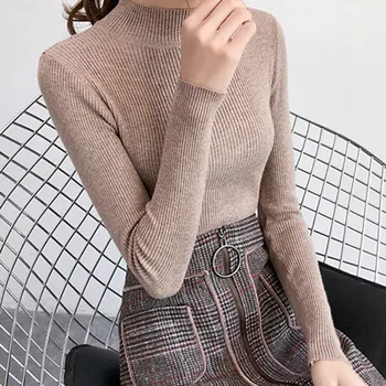 

B 2020 Autumn Winter Sweater Women Long Sleeve Pullover Women Casual Slim Solid Basic Sweaters Turtleneck Korean Style Knit Tops