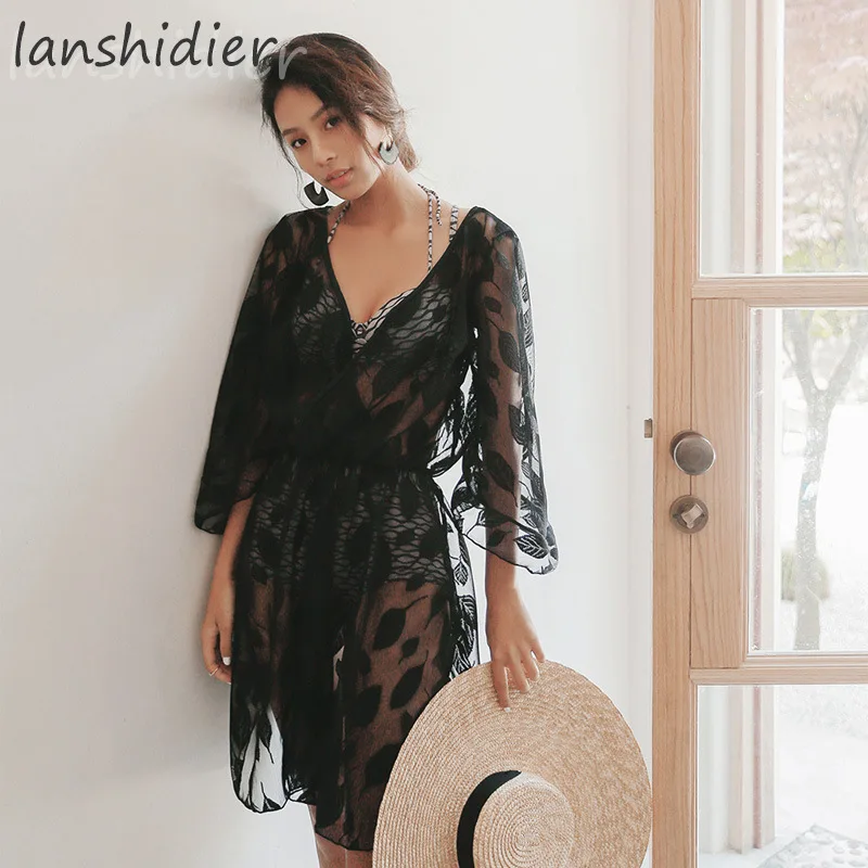 

2018 New Style Korean-style Bathing Suit Women's Beach Cover-up Bikini Three-piece Set Belly Covering Small Bust Gathering Hot S