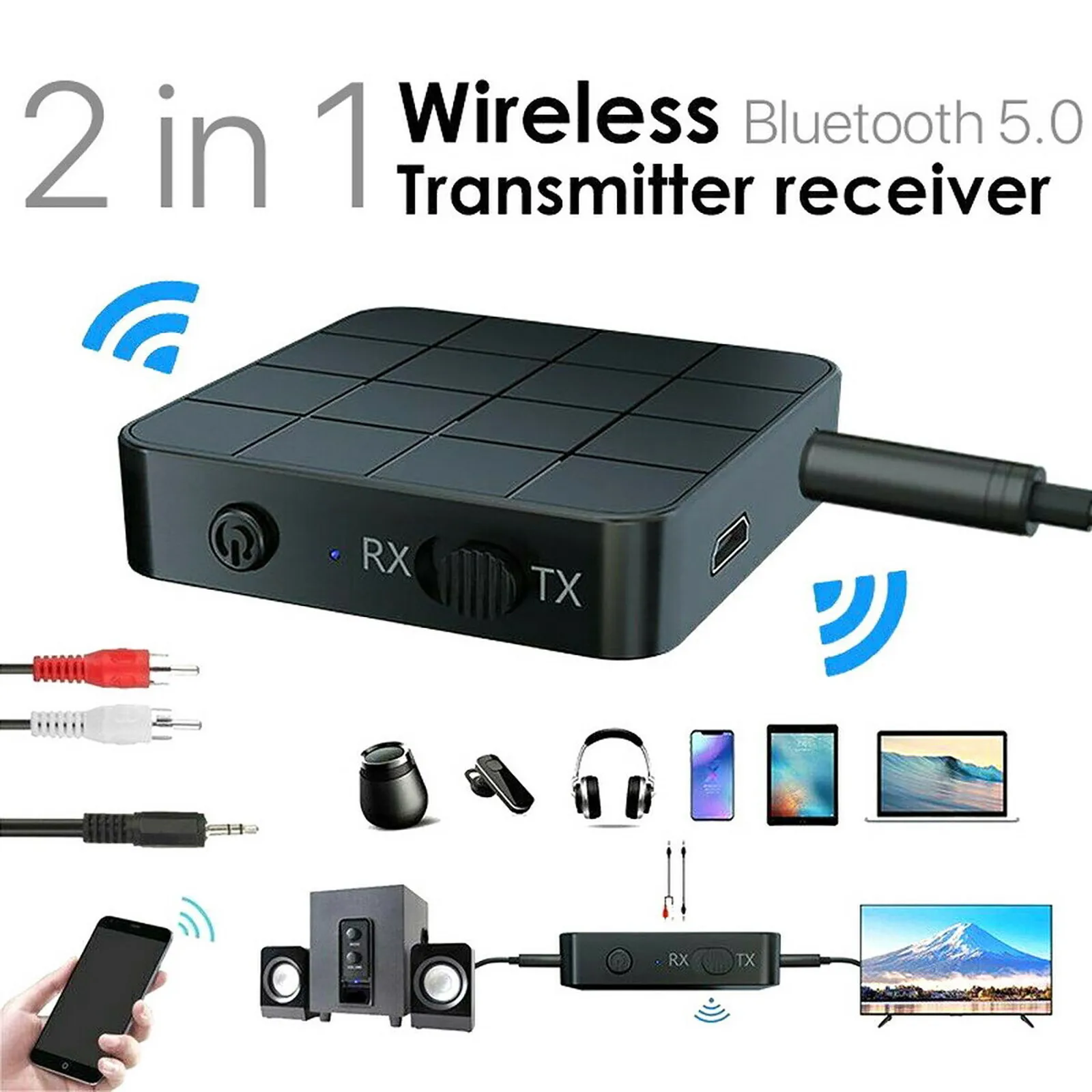 2 in 1 Bluetooth 5.0 Audio Receiver Transmitter 3 5mm AUX Jack RCA USB Dongle Stereo Wireless Adapter HIFI MP3 For TV PC | Электроника