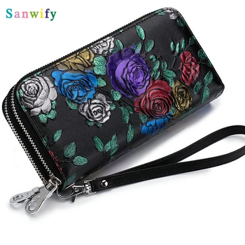 

Double Zipper Large Capacity Wallet Ladies Long Leather Card Holder Rose Wallet