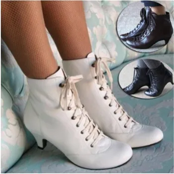 2020 nowe kostki buty kowbojskie dla kobiet buty zimowe czarne białe buty Zapatos De Mujer botki Botas Mujer Invierno 34-43 tanie i dobre opinie Hillsionly ANKLE Dobrze pasuje do rozmiaru wybierz swój normalny rozmiar okrągły nosek Zima Sznurowane Stałe Kwadratowy obcas