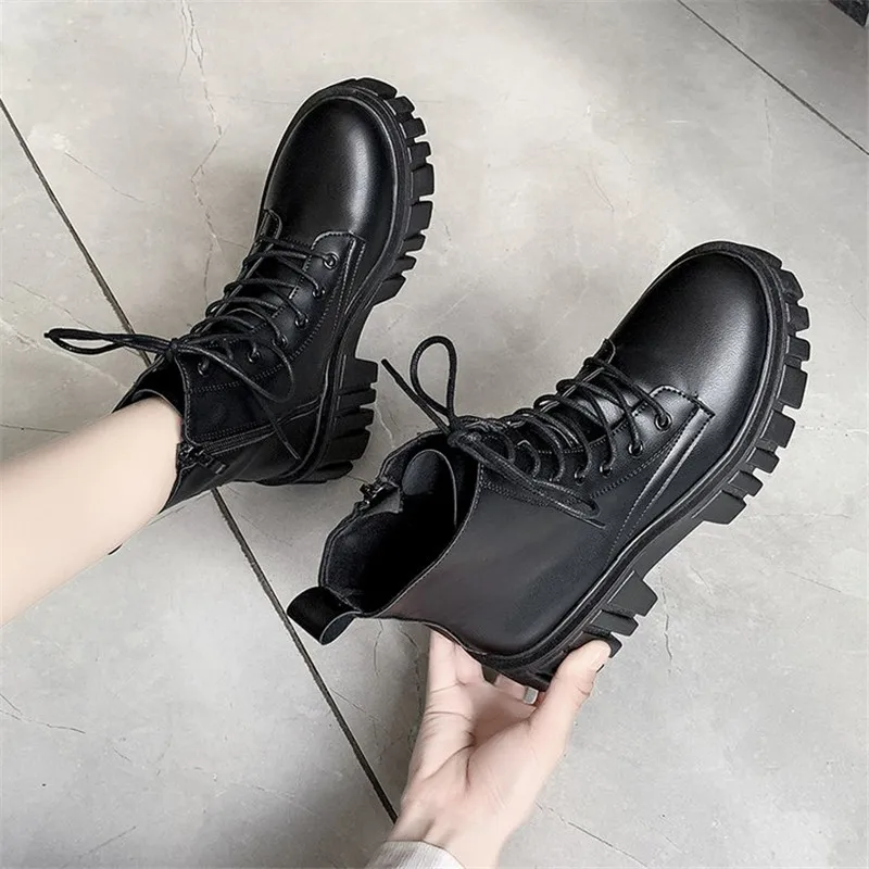Rimocy – bottines de Combat en cuir PU à semelle épaisse et à lacets pour femme, chaussures blanches à plateforme, nouvelle collection automne hiver 2022