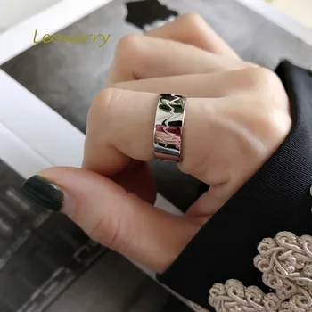 

Leouerry 925 Sterling Silver Engraved Ripple Glossy Rings Original Design Elegant Opening Rings for Women Charm Silver Jewelry