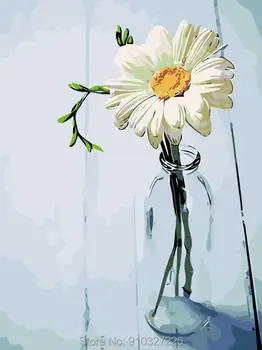 

DIY Oil Painting Kit Paint by Numbers Acrylic Oil Painting for Adults Kids Arts Craft for Home Wall Decor Yellow Flower in Bottl
