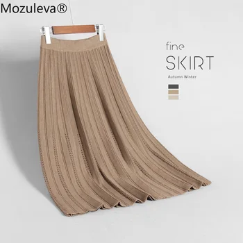 

Mozuleva 2020 New Style for Autumn Winter Skirt Knitted A- Line Midi-Skirt Hollow Pleated Skirt Wool Skirt for Women