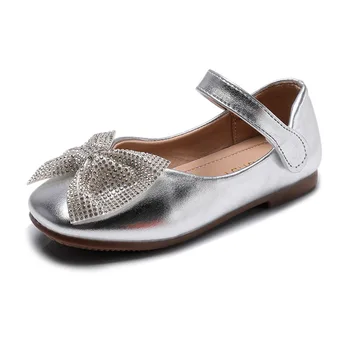 

New Spring Princess Children's Flats Butterfly-knot Casual Chic Sweet Hook & Loop Sequins Asakuchi Leather Shoes For Girls Kids