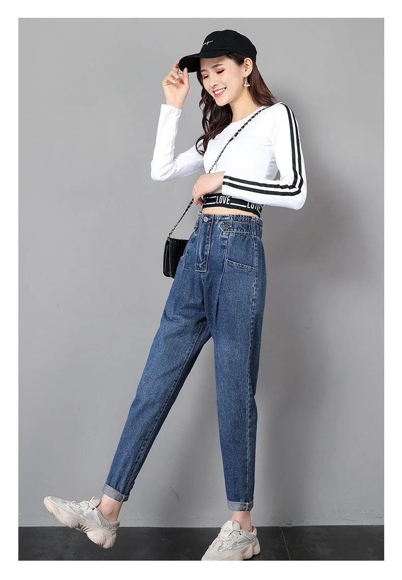 Женские джинсы-бойфренды, новинка, высокая талия, прямые, свободные, широкие, штаны-шаровары, джинсы для мам