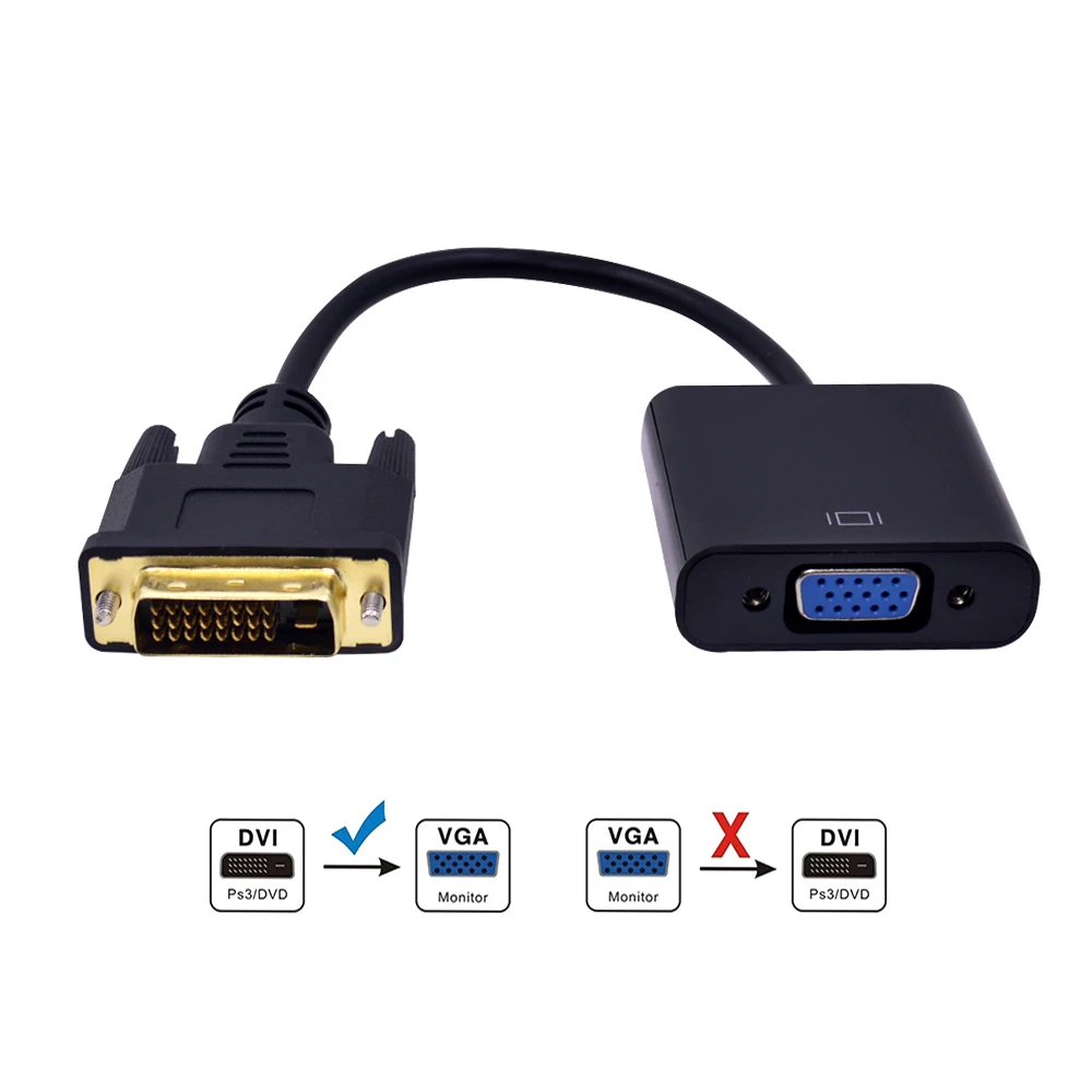 CHIPAL 1080P DVI-D DVI to VGA Adapter 24+1 25Pin Male to 15Pin Female Cable Video Converter For PC Computer HDTV Monitor Display