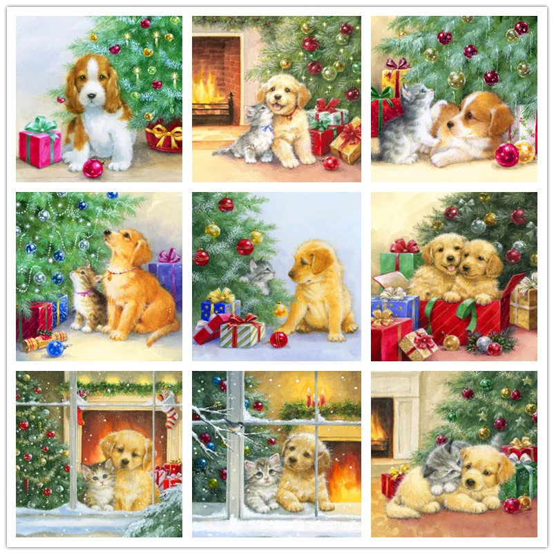

5D DIY Diamond Painting Cat Dog Art Christmas Home Decor Full Drill Diamond Embroidery Animal Mosaic Handicrafts Kids Gift