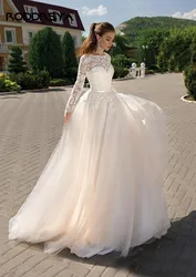RODDRSYA Wedding Dress 2021 Long Sleeve Backless Lace Appliqued A Line Bridal Gowns Corset Tull Boho