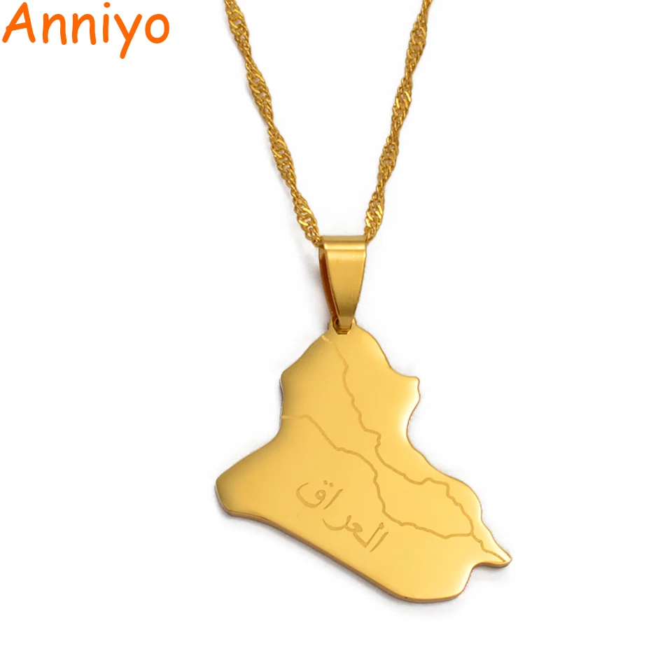 Ожерелье с подвеской Anniyo серебряное/золотое ювелирное изделие карта Ирака