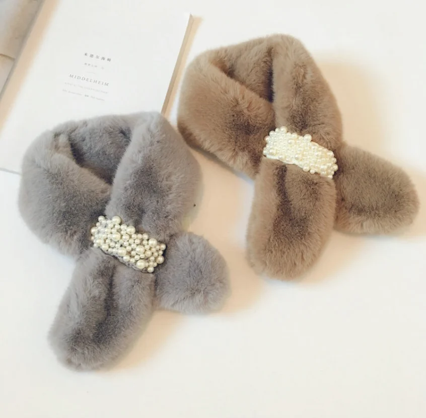 

Winter Cute Children Scarf Boy Girls Scarves Baby Imitation Rabbit Fur Collar Scarf with Pompom Neck Warmers Christmas Gift