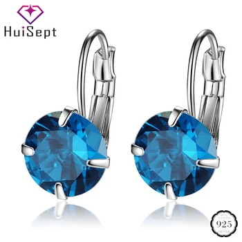 

HuiSept Fashion Silver Earrings 925 Jewellery for Women Round Sapphire Gemstone Drop Earrings Ornaments Wedding Party Wholesale