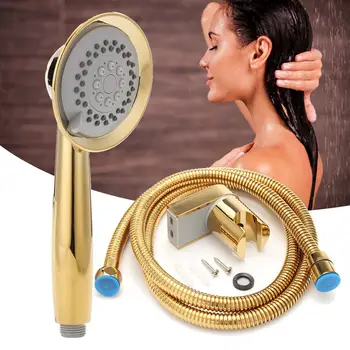 

High Pressure 3-Function Handheld Shower Head With Hose Bracket Powerful Shower Spa 1.5M Water Saving Gold