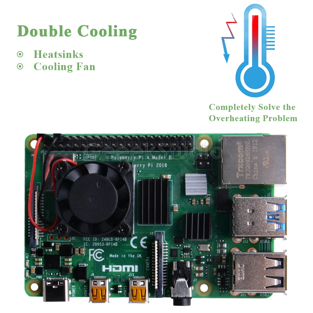 Новинка! квадратный Вентилятор охлаждения 1/2 двойной вентилятор с теплоотводом кулер комплект для Raspberry Pi 4B(4 модели B