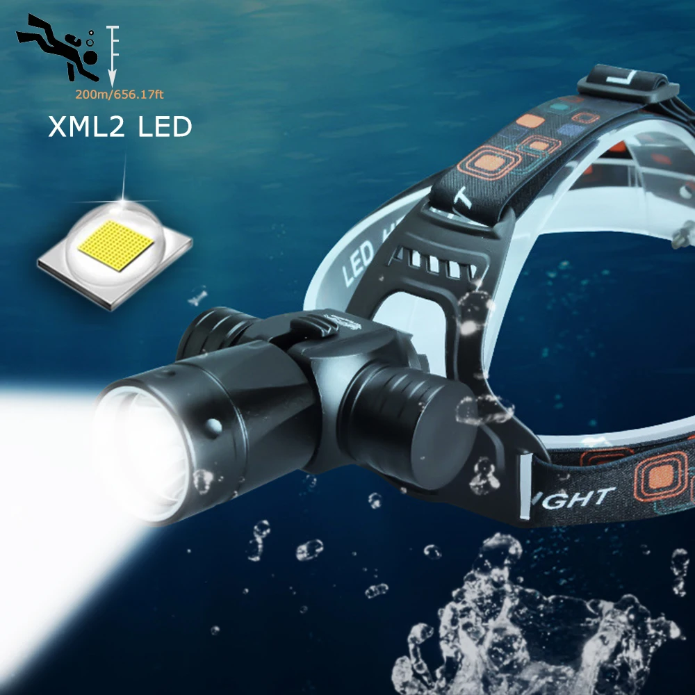 Powerful 18650 Headlamp Led Rechargeable Scuba Diving Fishing Mining