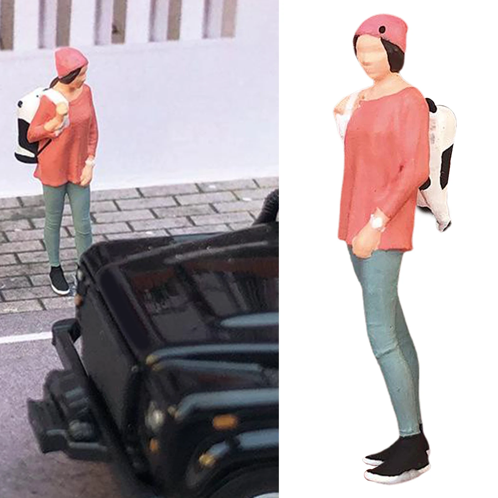 1:64 Scale Model Mini Figure Tourist Backpack Doll Miniature Street Scene Train Layout Collectibles Resin Realistic Painted Doll