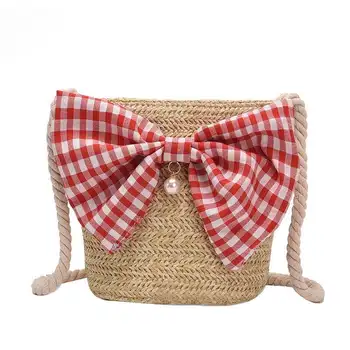 

Women Sweet Bucket Bag Casual Style Woven Zipper Portable Large Capacity 2020 Summer New Fashion Singer Shoulder High Quality
