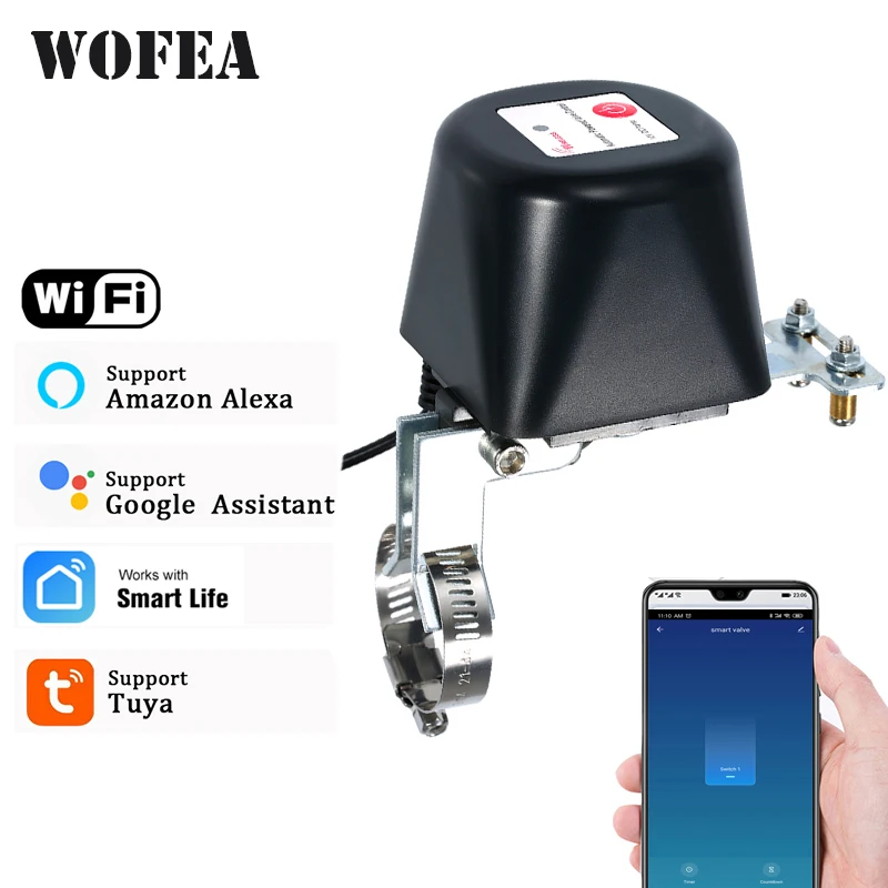 Wofea-controlador de válvula inteligente para tubería de Gas y agua, dispositivo de cierre automático, Wifi, Compatible con asistente de Google Alexa SmartLife