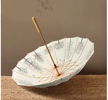 

16 24 bone solid wood handle small fresh umbrella Manual long handle straight umbrellas gift advertising retro clear umbrella