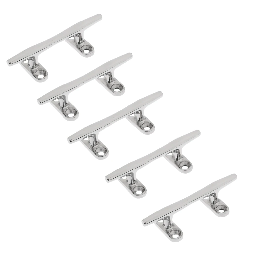 5 x Boat Cleat 4 inch Open Base, Heavy Duty Marine Grade 316 Stainless Steel Mooring Bar Deck Cleats Accessories - 10mm