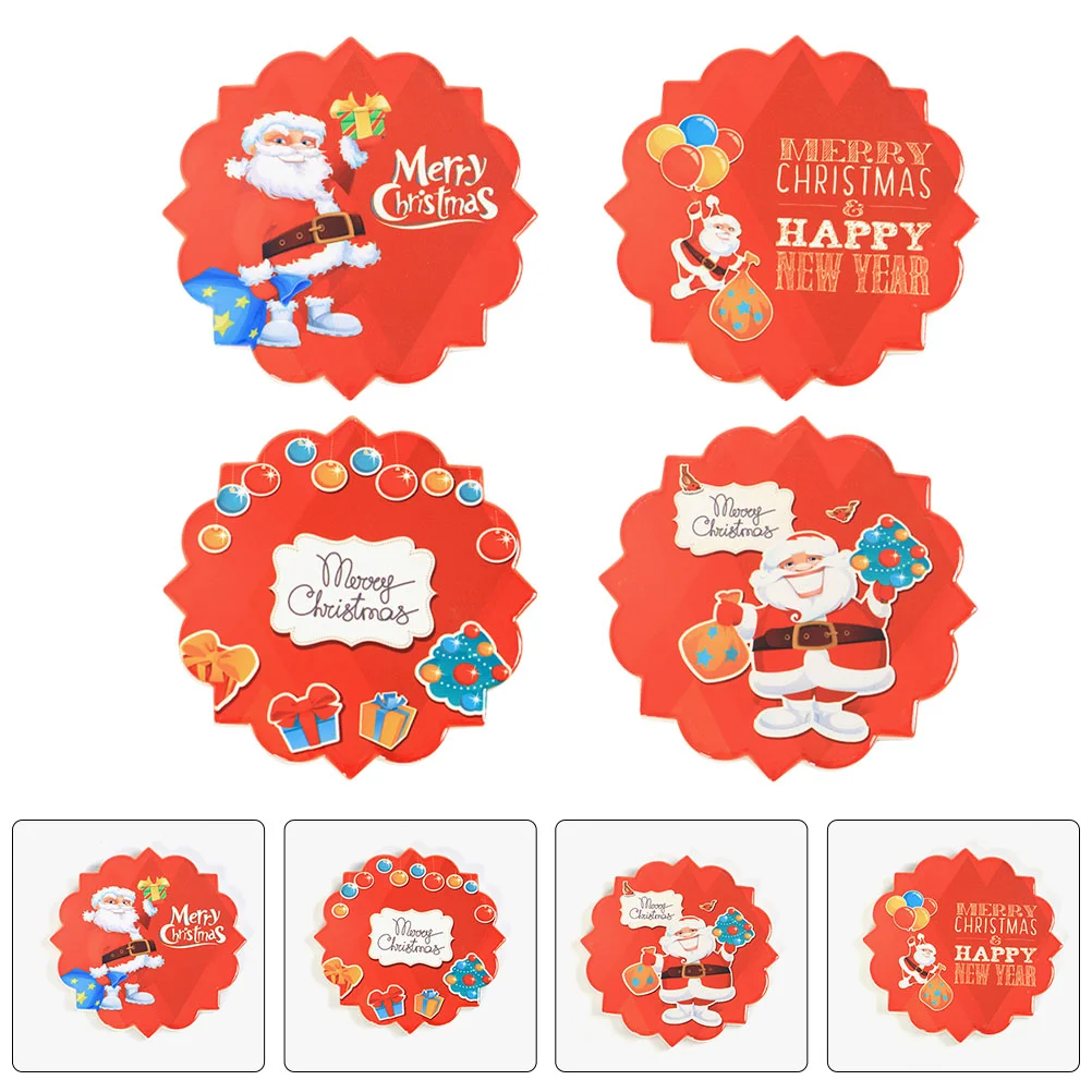 4Pcs Christmas Cartoon Ceramic Cork Insulated Coasters for Xmas Party Decor | Дом и сад