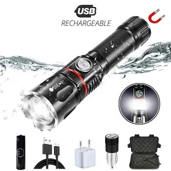 

USB Charging High-end LED Flashlight Surrounding COB lamp + Tail magnet design Support zoom 4 lighting modes Waterproof Torch