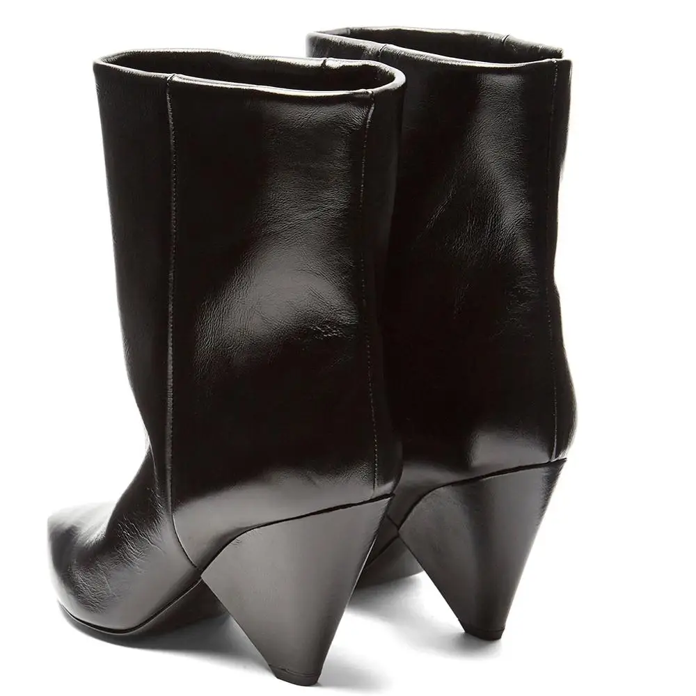 Arden Furtado/Модная женская обувь элегантные женские Ботинки Ботильоны на КОНУСНОМ каблуке с острым носком, без шнуровки, на особом каблуке Большие размеры