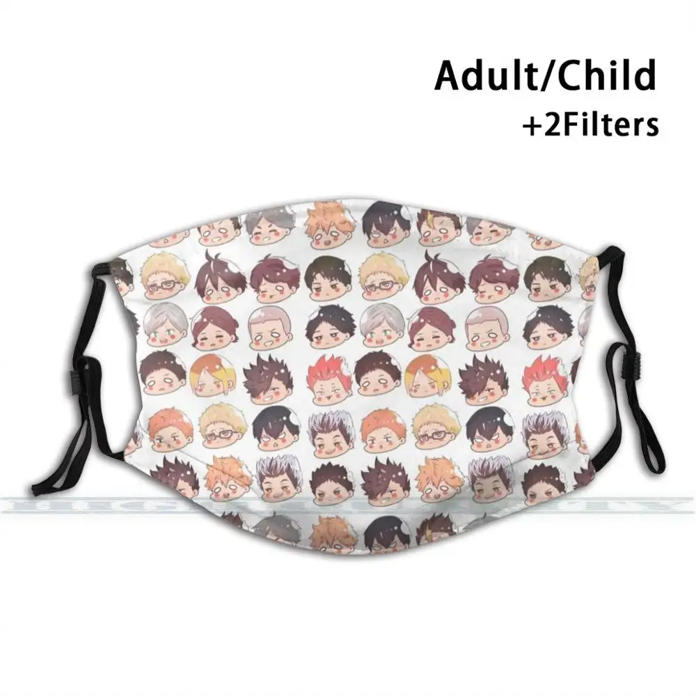 Многоразовая маска для лица Haikyuu Chibi с 3d принтом моющаяся фильтром Пылезащитная