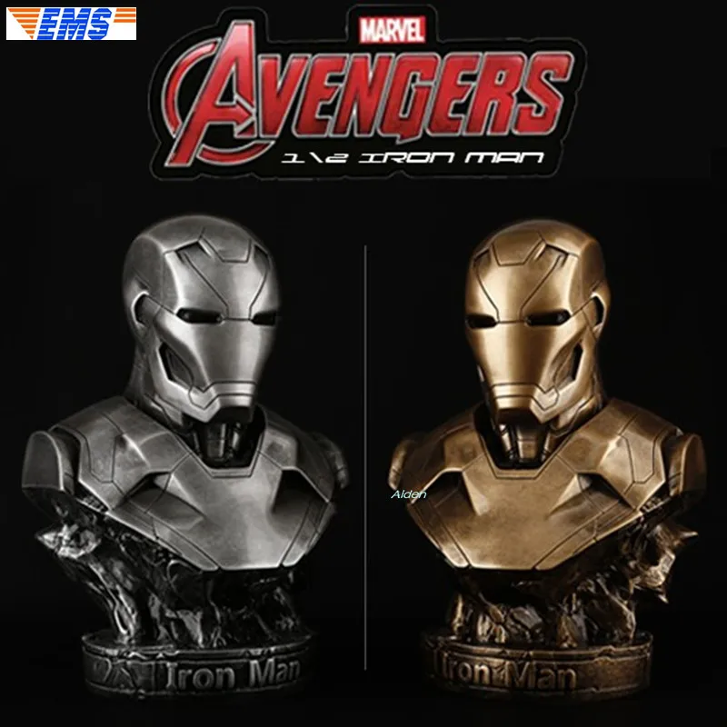 

14" Statue Superhero Bust Iron Man Tony Stark MK46 1/2 Head Portrait The Avengers GK Action Collectible Model Toy BOX 35CM Z2636