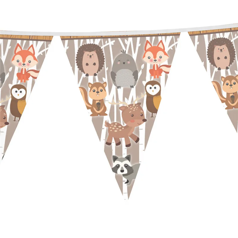 Коричневая одноразовая посуда для вечеринок с изображением животных из мультфильмов; Детские принадлежности для вечеринки на день рождения; декор: лиса, белка, олень, ежик; тарелка для салфеток