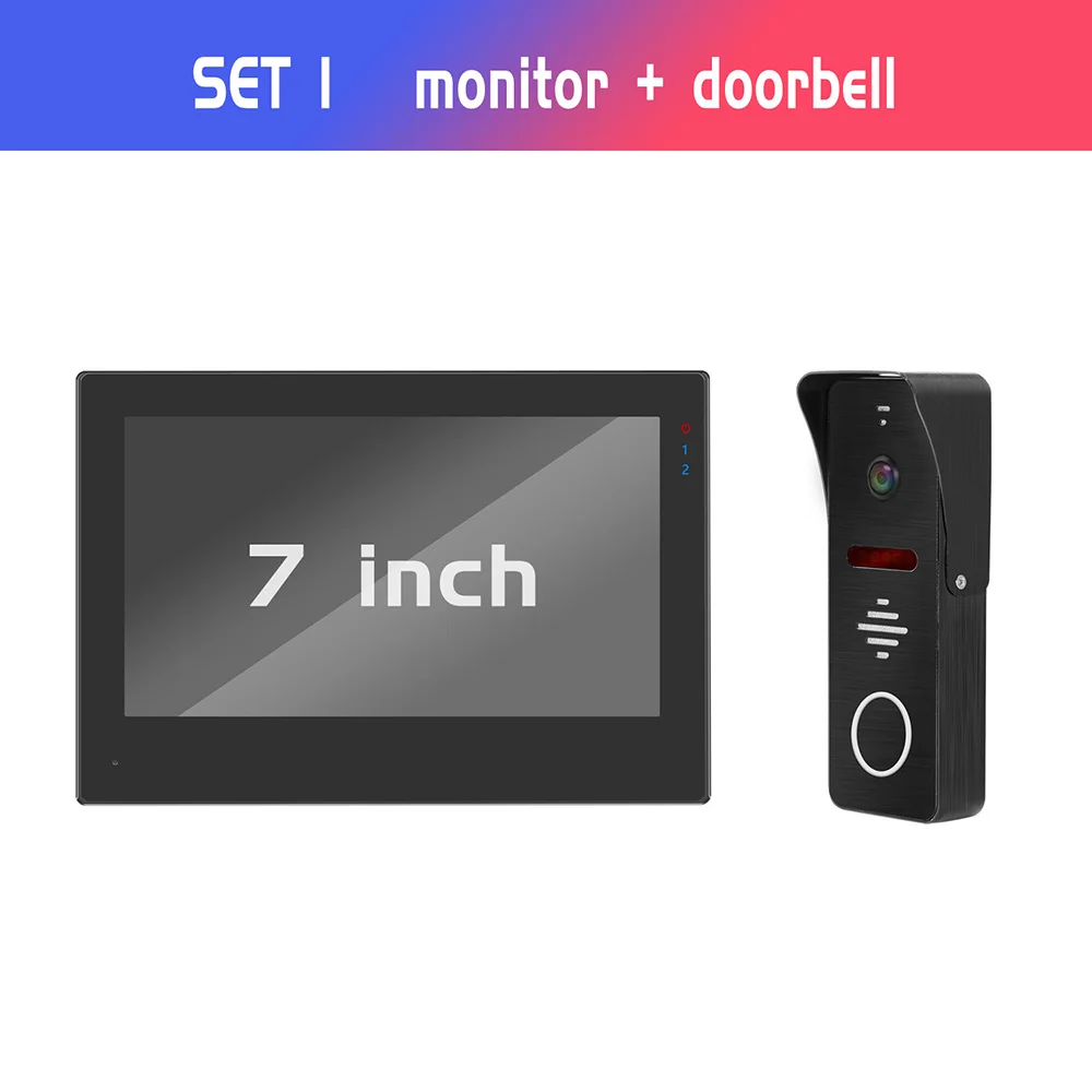 7 дюймов полный сенсорный экран видеодомофон HD 960P видео телефон двери для дома внутренняя безопасность системы Поддержка обнаружения движения запись - Цвет: SET 1